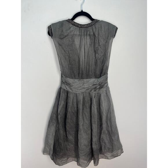 Boss Orange Gray Dress Women 6 Pleated Sheer Cap Sleeve Embellished‎ Waist - Picture 2 of 10